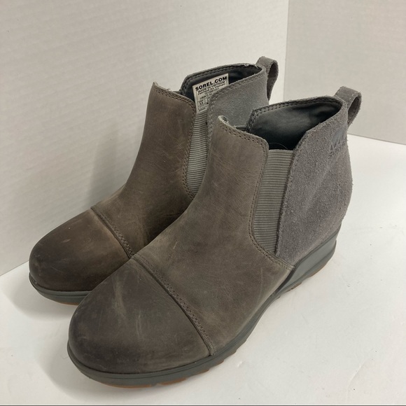 SOREL Ankle Boots Evie Quarry Gum 2 Chelsea Hidden Wedge Heel Womens Size 5.5 - Picture 2 of 11